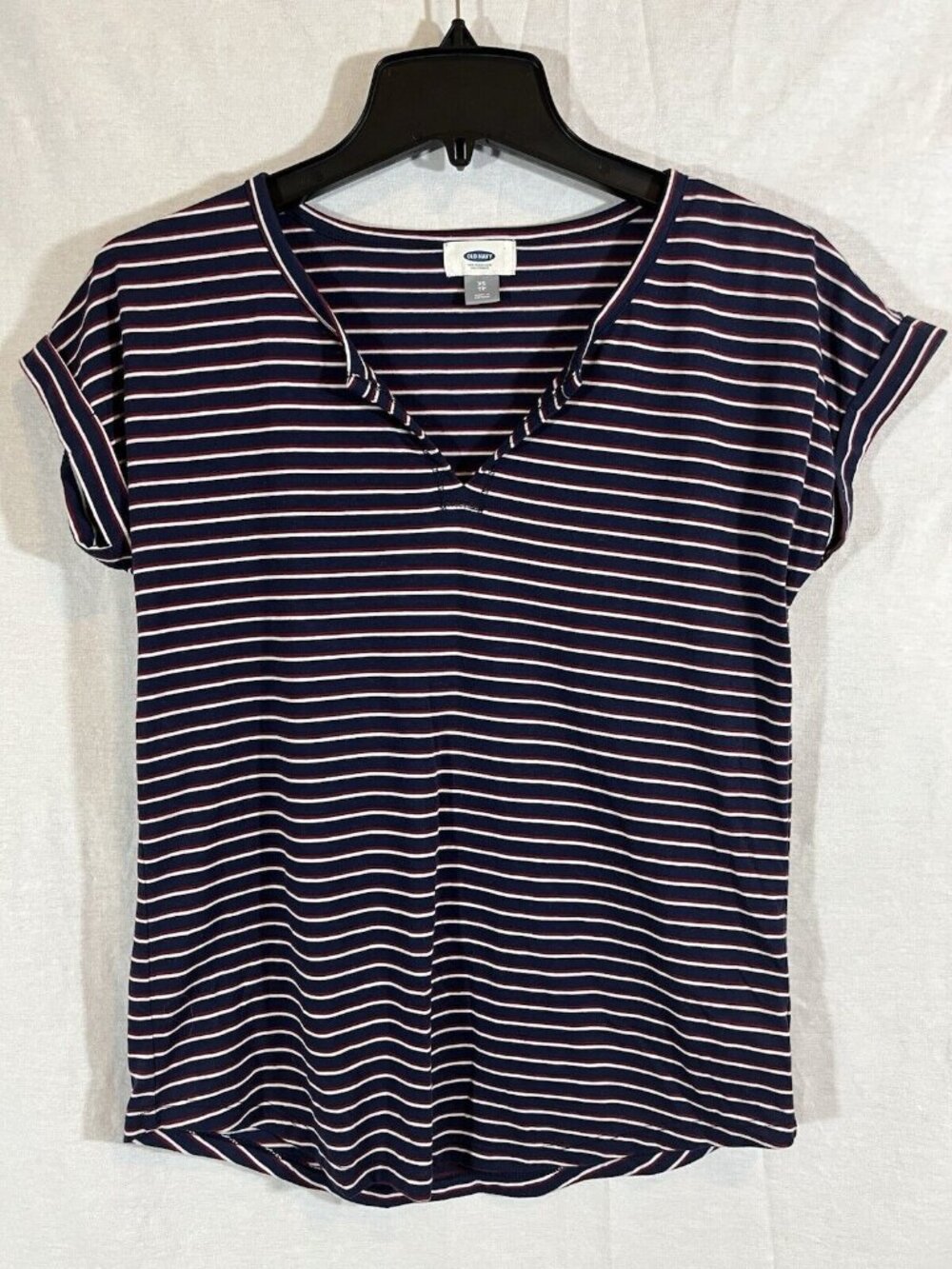 Old Navy Shirt Sleeved Navy Maroon Striped Shirt XS